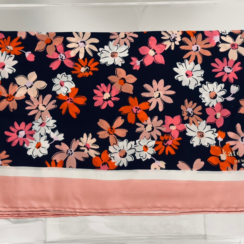 kate spade new york Blue Floral Medley Silk Square Scarf/Twilly    34”x 34”  NWT - Picture 4 of 8